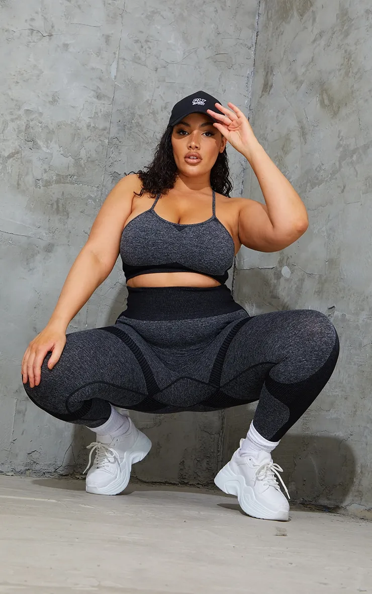 Plus Black Seamless Longline Sports Bra Top sold by Pretty Little Thing