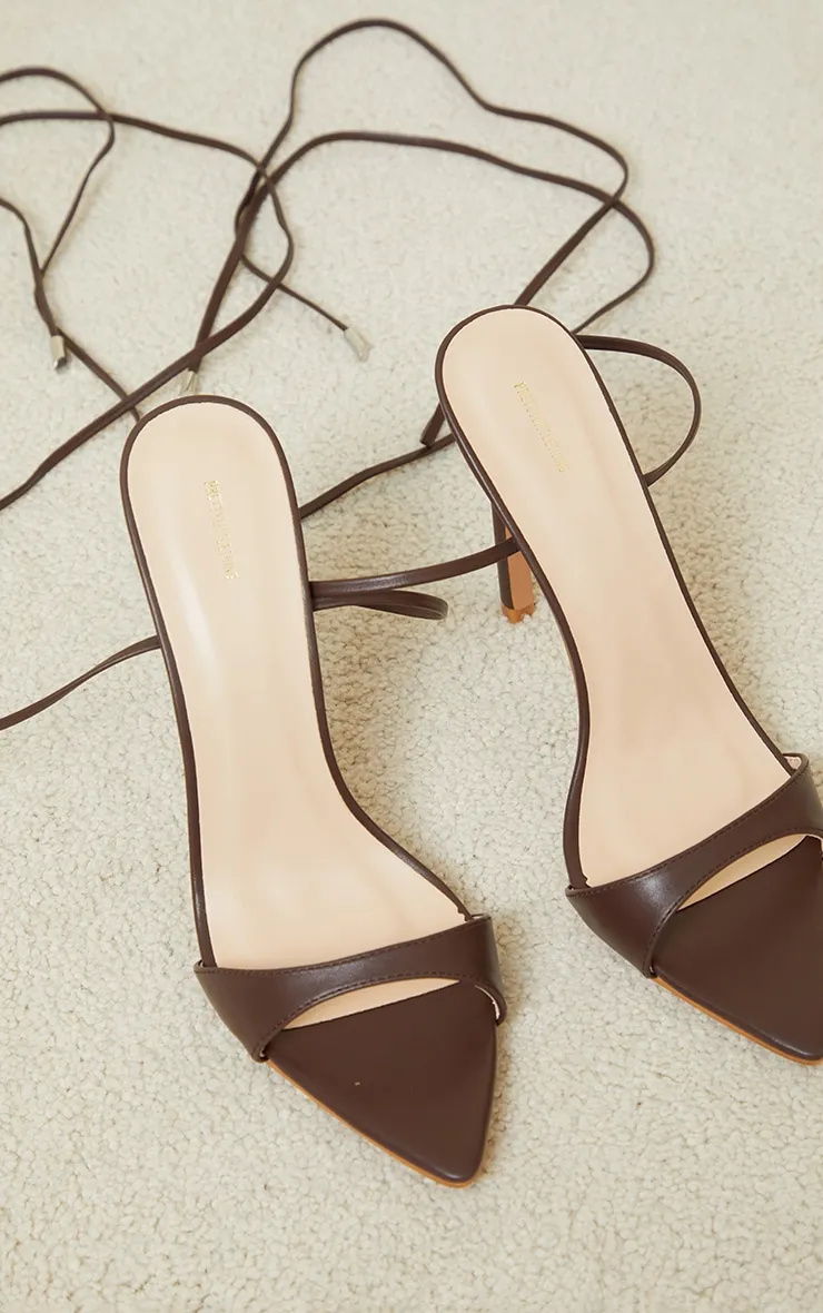 Chocolate PU Point Toe Lace Up High Heeled Sandals sold by Pretty Little Thing product image thumbnail 3