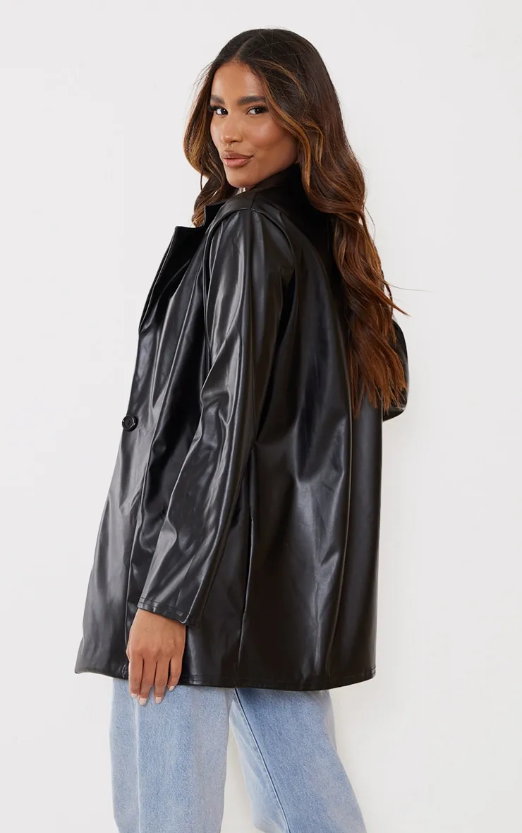 Black Longline Lapel Detail Faux Leather Blazer sold by Pretty Little Thing product image thumbnail 2