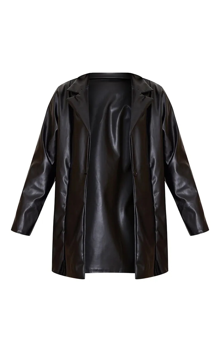 Black Longline Lapel Detail Faux Leather Blazer sold by Pretty Little Thing product image thumbnail 4