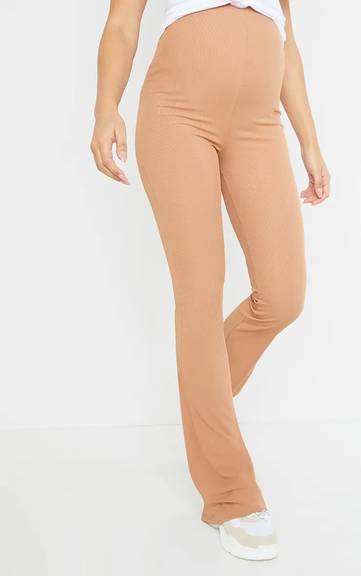 Maternity Camel Ribbed Flared Leggings sold by Pretty Little Thing product image thumbnail 2