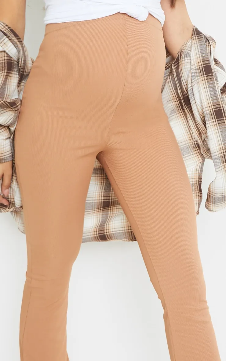Maternity Camel Ribbed Flared Leggings sold by Pretty Little Thing product image thumbnail 4