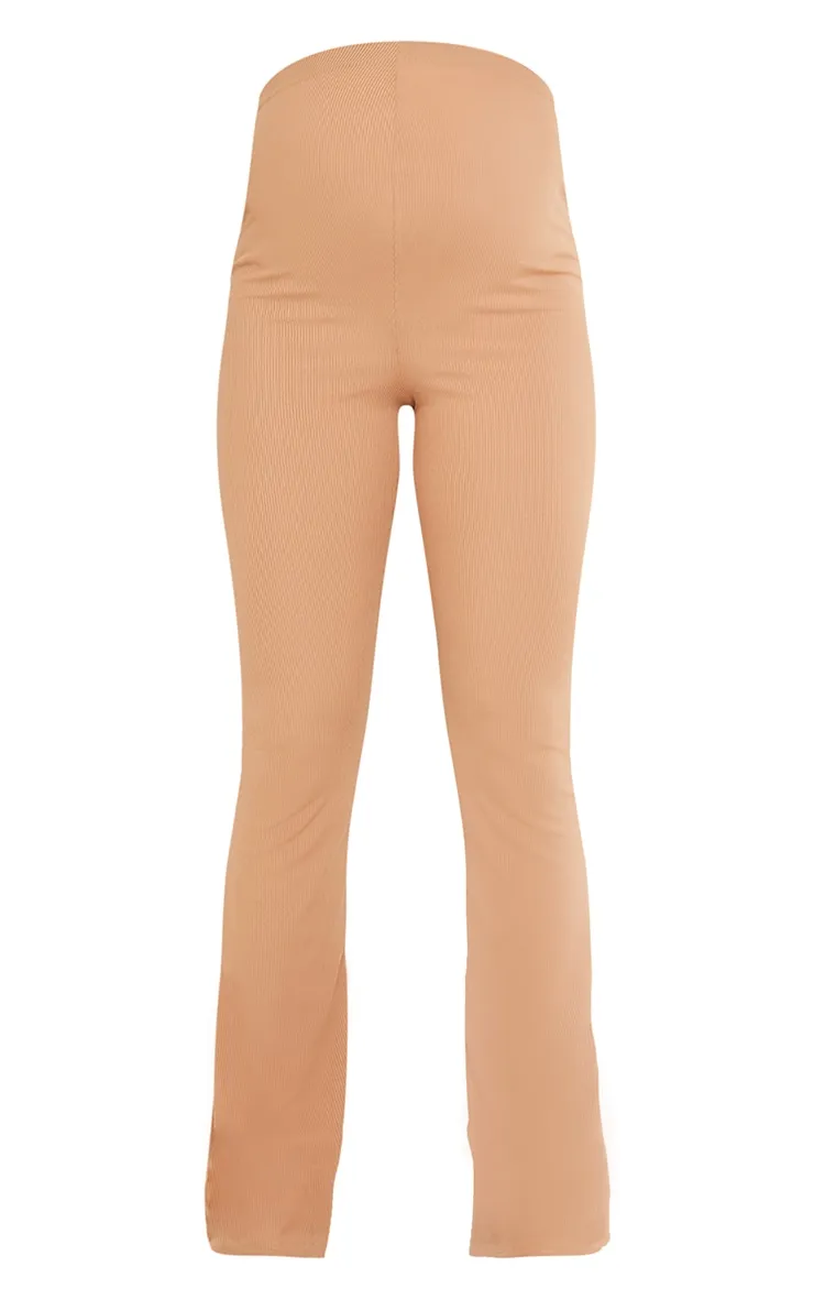Maternity Camel Ribbed Flared Leggings sold by Pretty Little Thing product image thumbnail 5