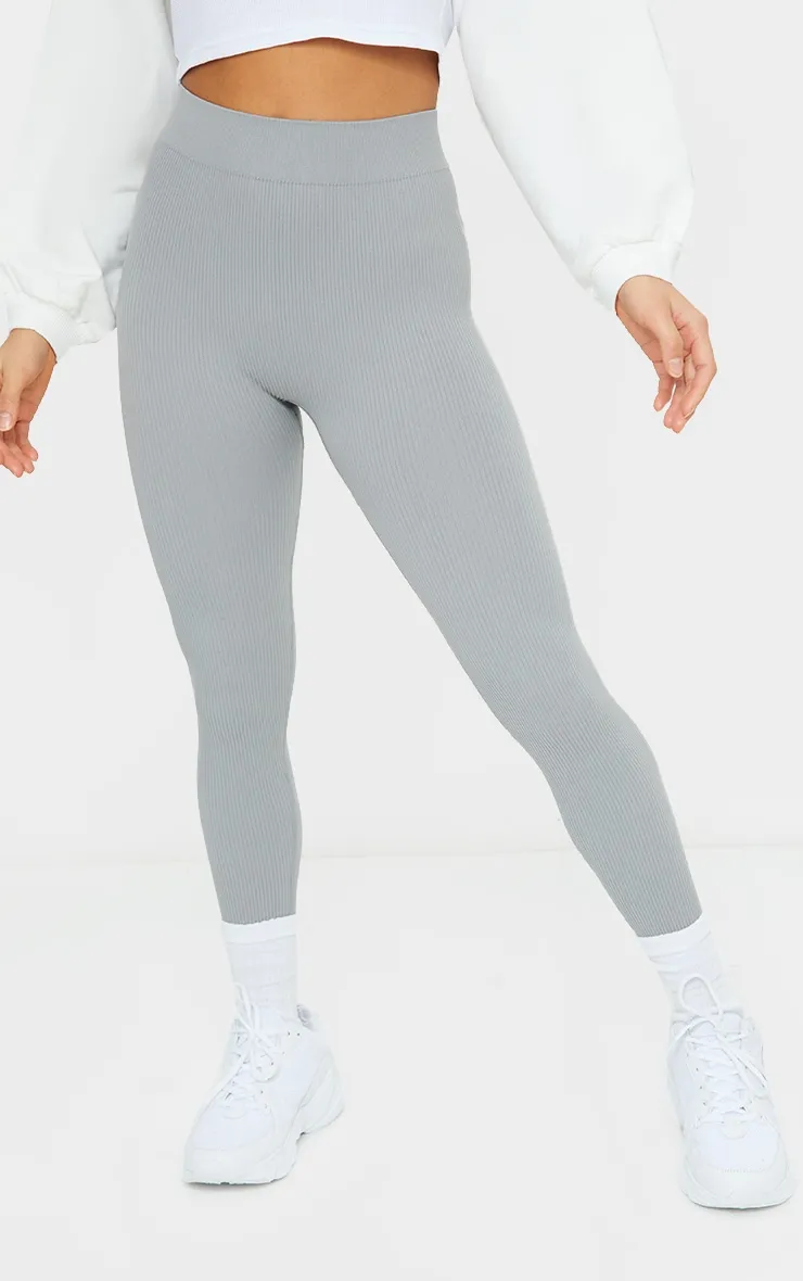 Petite Grey Structured Contour Rib Leggings sold by Pretty Little Thing product image thumbnail 2