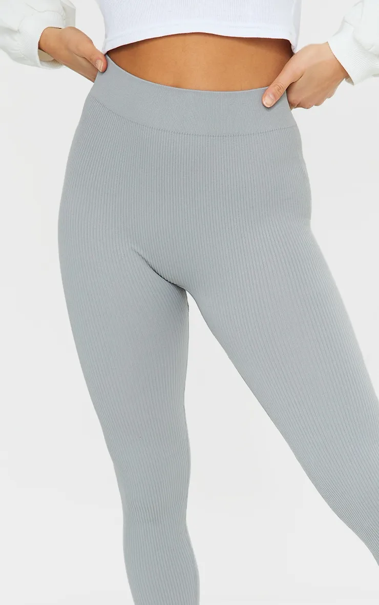 Petite Grey Structured Contour Rib Leggings sold by Pretty Little Thing product image thumbnail 4