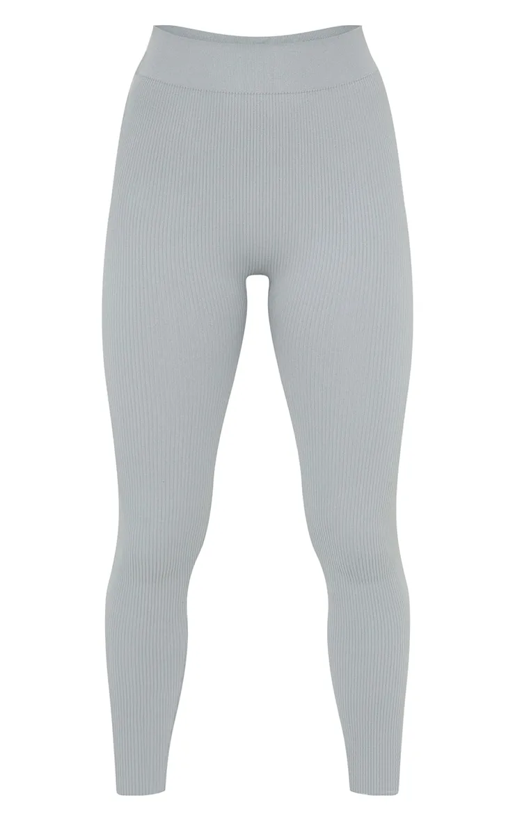 Petite Grey Structured Contour Rib Leggings sold by Pretty Little Thing product image thumbnail 5