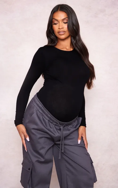 Maternity Black Basic Long Sleeve Fitted Top sold by Pretty Little Thing