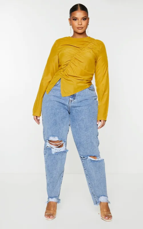 Plus Chartreuse Ruched Front Blouse sold by Pretty Little Thing