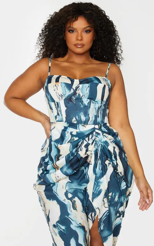 Plus Cream Marble Print Structured Corset Top sold by Pretty Little Thing