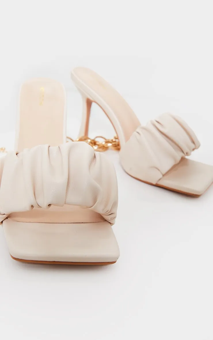 Cream WIDE FIT PU Ruched Square Toe Heeled Mules sold by Pretty Little Thing product image thumbnail 3