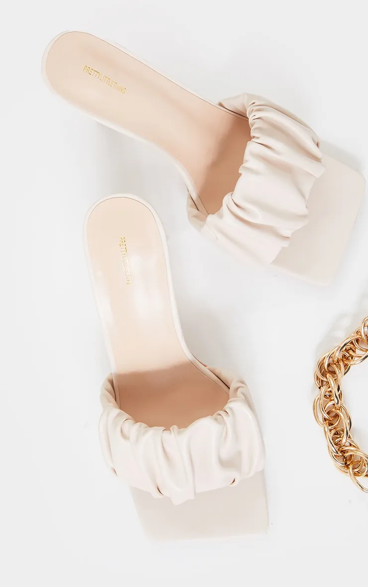Cream WIDE FIT PU Ruched Square Toe Heeled Mules sold by Pretty Little Thing product image thumbnail 4