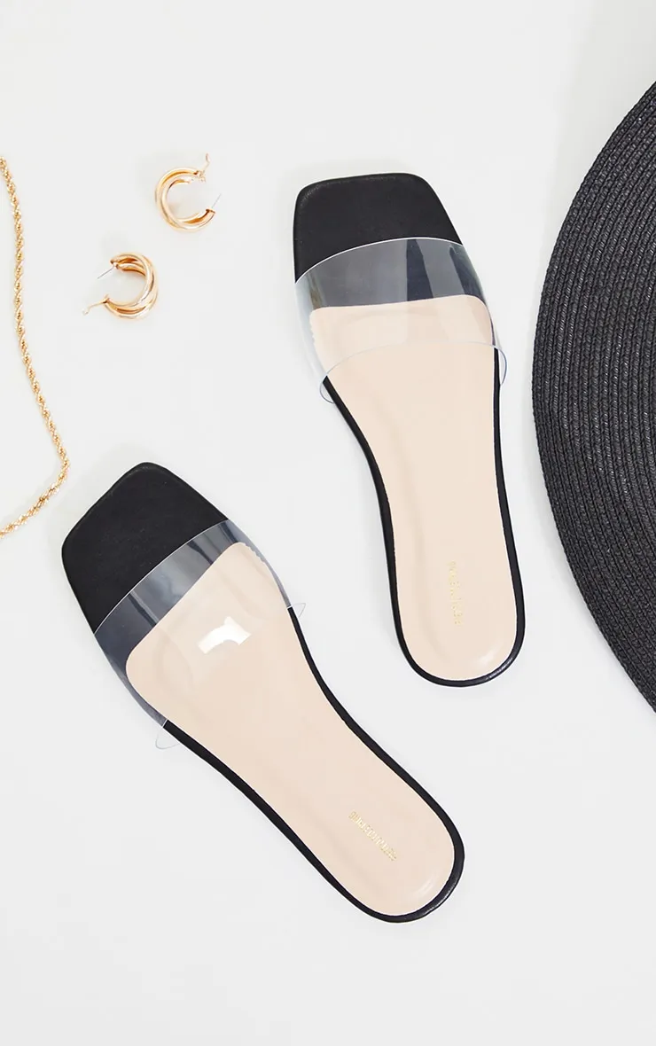 Black WIDE FIT PU Clear Strap Mule Sandals sold by Pretty Little Thing product image thumbnail 3