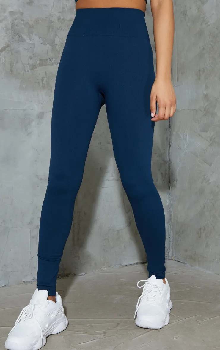 Navy Basic Seamless High Waist Gym Leggings sold by Pretty Little Thing product image thumbnail 2