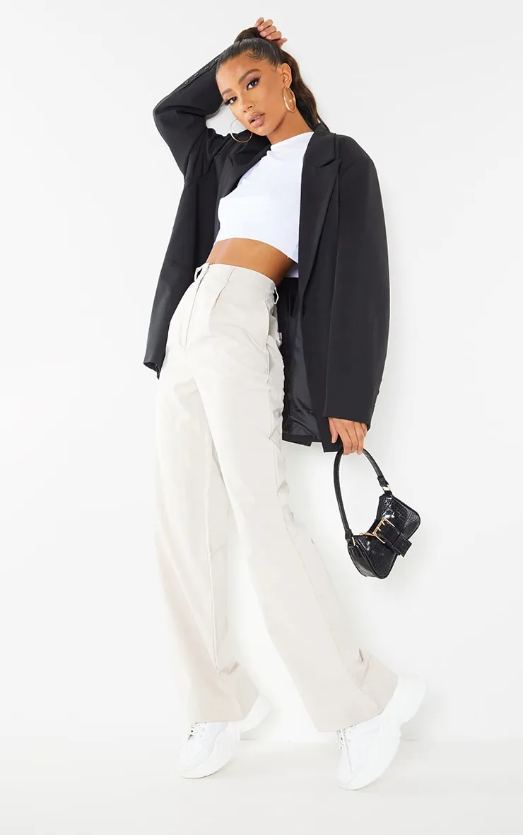 Stone Peach Skin Straight Leg Trousers sold by Pretty Little Thing