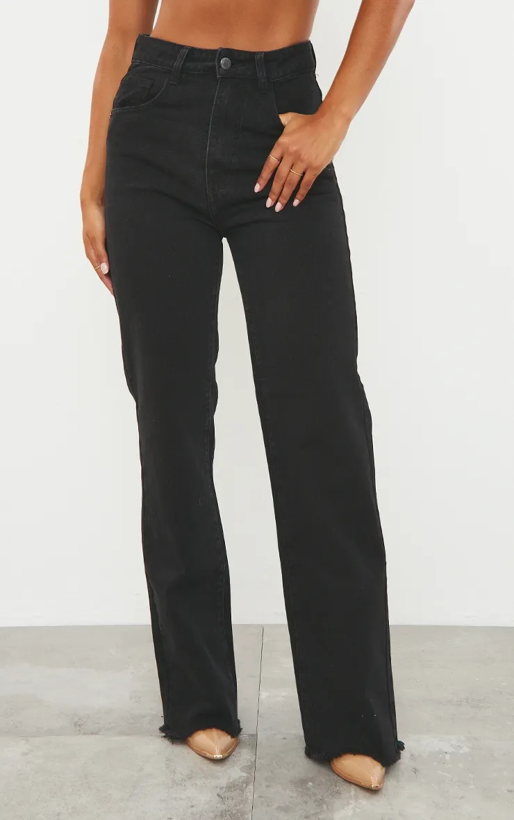 Washed Black Frayed Hem Wide Leg Jeans sold by Pretty Little Thing product image thumbnail 2