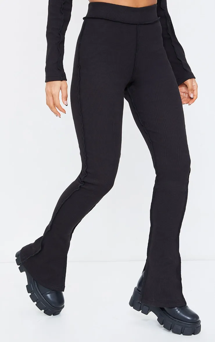 Black Structured Rib Stitch Detail Split Hem Flared Trousers sold by Pretty Little Thing product image thumbnail 2
