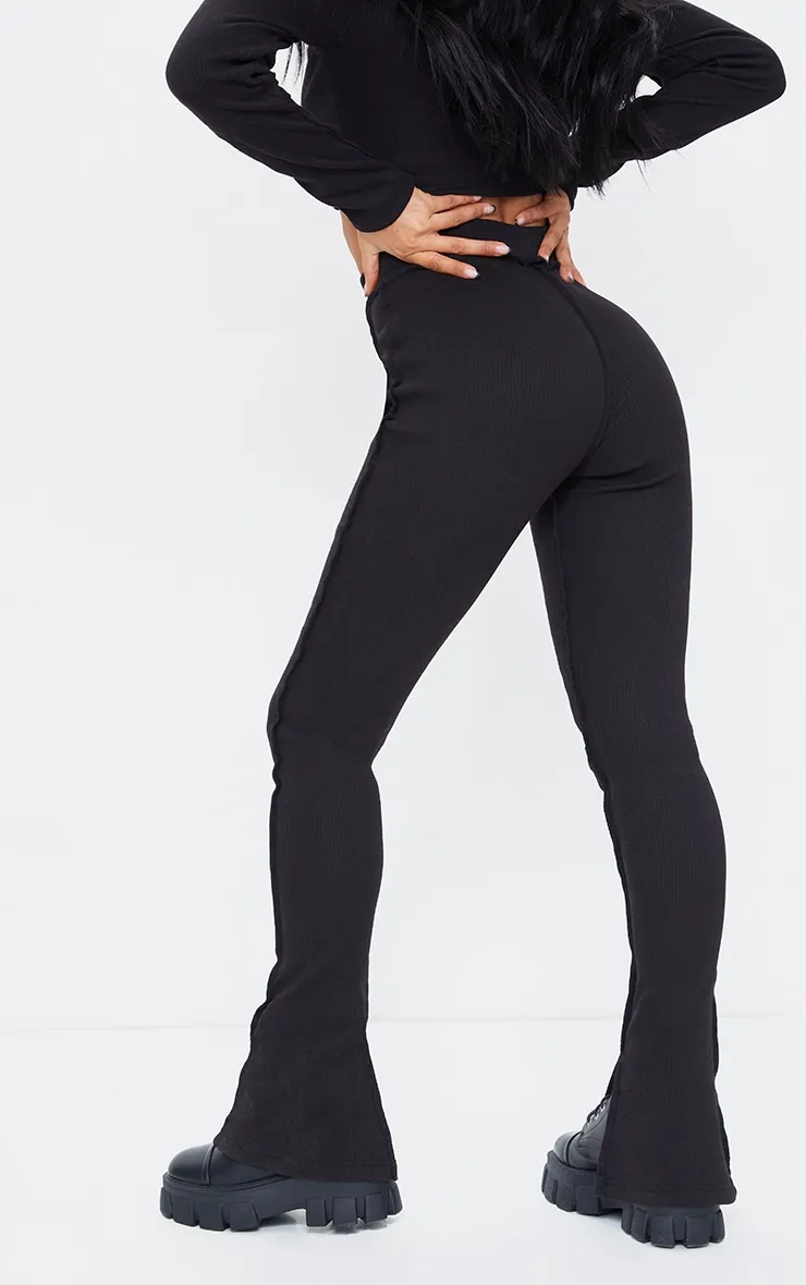 Black Structured Rib Stitch Detail Split Hem Flared Trousers sold by Pretty Little Thing product image thumbnail 3