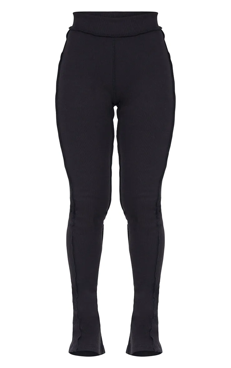 Black Structured Rib Stitch Detail Split Hem Flared Trousers sold by Pretty Little Thing product image thumbnail 5