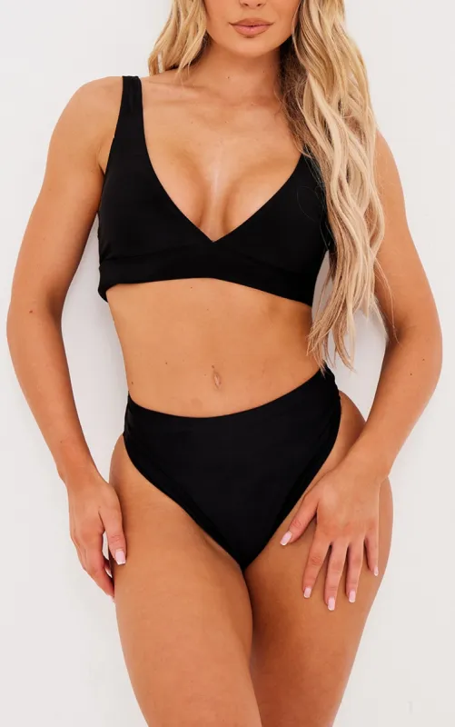 Black Mix & Match High Waisted High Leg Bikini Bottoms sold by Pretty Little Thing