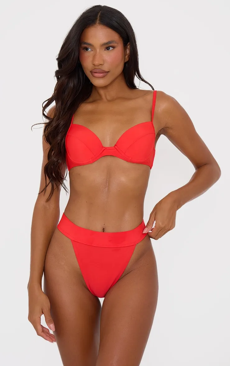 Red Push Up Cupped Mix & Match Bikini Top sold by Pretty Little Thing