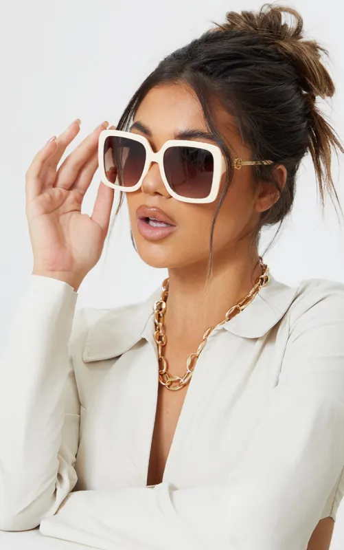 PRETTYLITTLETHING Cream Branded Oversized Square Sunglasses sold by Pretty Little Thing