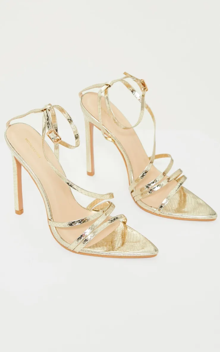 Gold Patent Snake PU Point Toe Strappy Stiletto Heel Sandals sold by Pretty Little Thing product image thumbnail 3