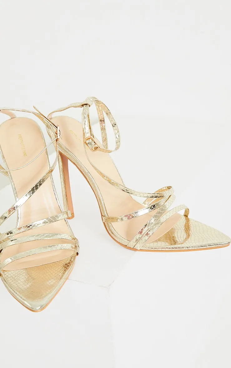 Gold Patent Snake PU Point Toe Strappy Stiletto Heel Sandals sold by Pretty Little Thing product image thumbnail 4