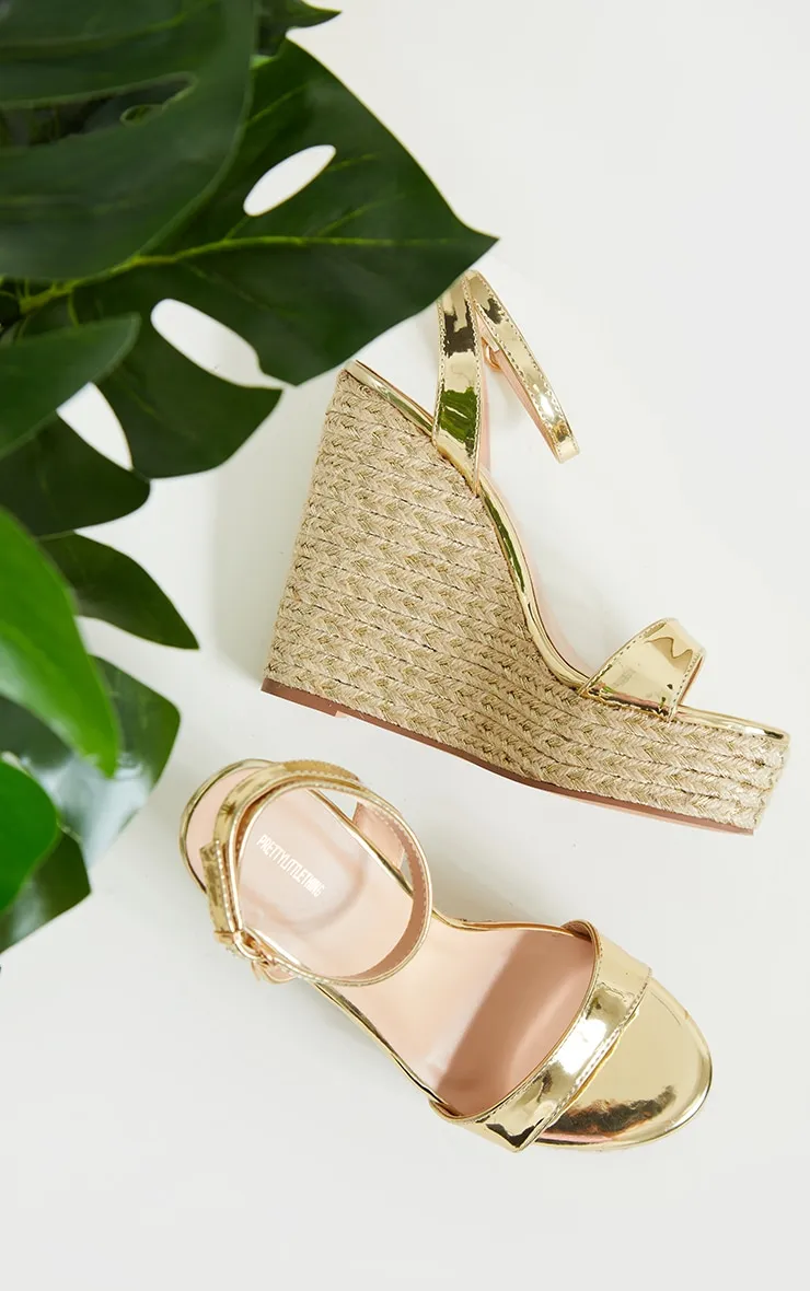 Gold Extra High Strappy Raffia Wedges sold by Pretty Little Thing product image thumbnail 3