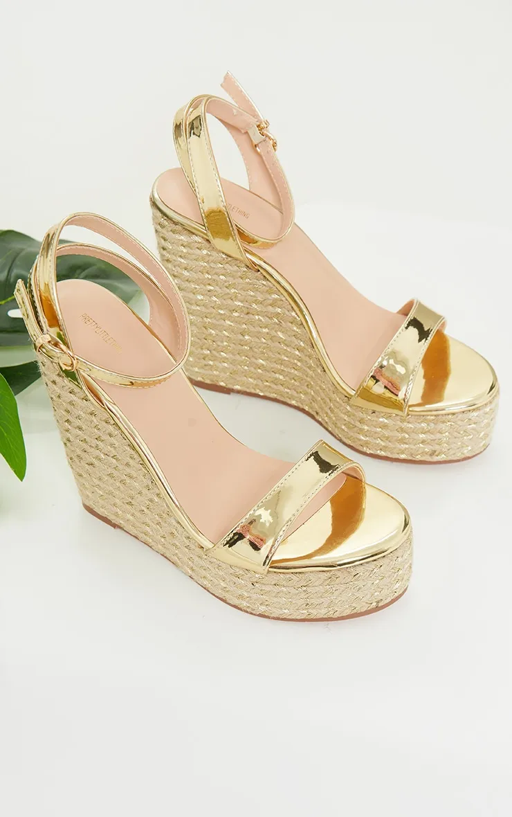 Gold Extra High Strappy Raffia Wedges sold by Pretty Little Thing product image thumbnail 4