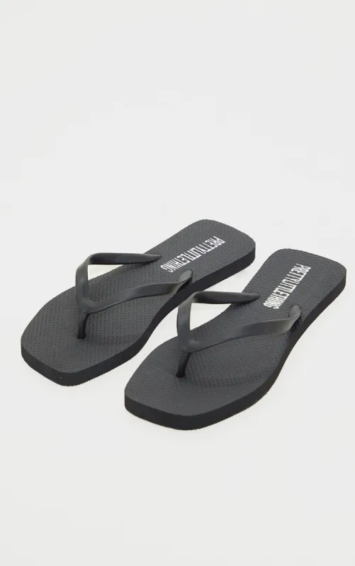 Black Square Toe Flip Flop sold by Pretty Little Thing