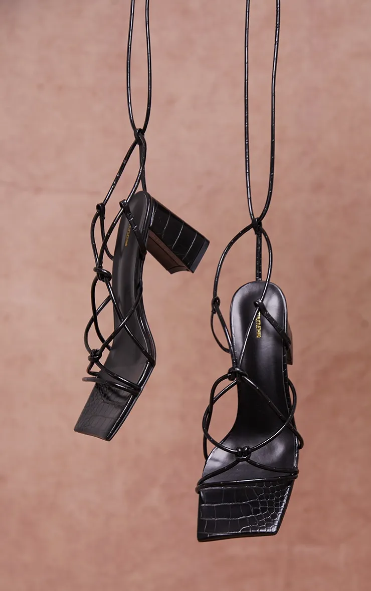 Black Square Toe Knotted Lace Up Block Sandals sold by Pretty Little Thing product image thumbnail 3