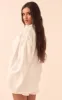 White Woven Balloon Sleeve Oversized Shirt sold by Pretty Little Thing