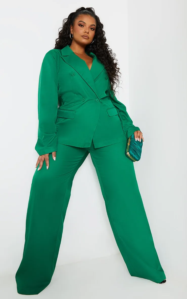 Plus Green Woven Elastic Waist Wide Leg Trousers sold by Pretty Little Thing product image thumbnail 5