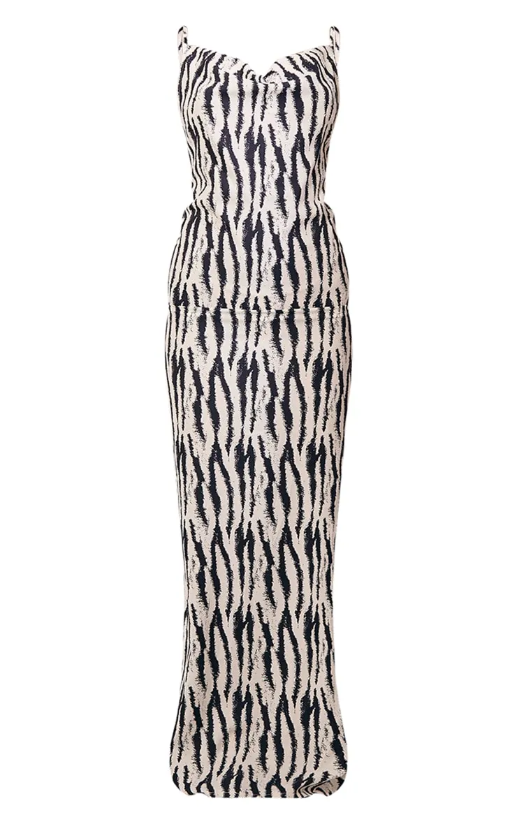 White Zebra Print Satin Cowl Neck Maxi Dress sold by Pretty Little Thing product image thumbnail 5