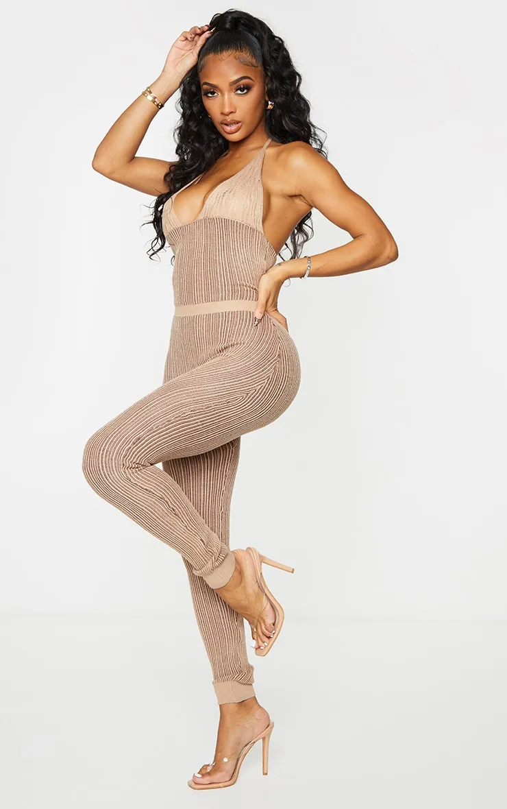 Shape Stone Knit Underbust Detail Halterneck Jumpsuit sold by Pretty Little Thing product image thumbnail 3