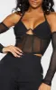 Shape Black Chiffon Corset Detail Long Sleeve Crop Top sold by Pretty Little Thing