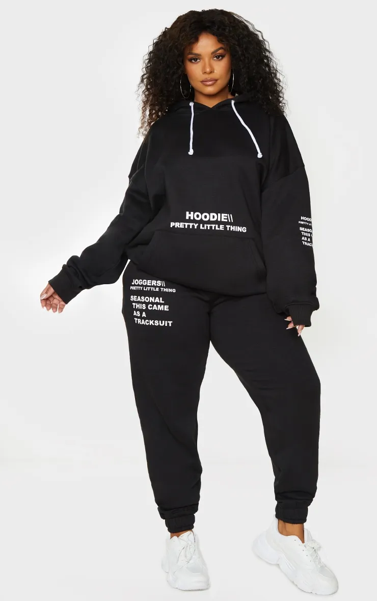 PRETTYLITTLETHING Plus Black Oversized Slogan Print Pocket Front Hoodie sold by Pretty Little Thing product image thumbnail 3