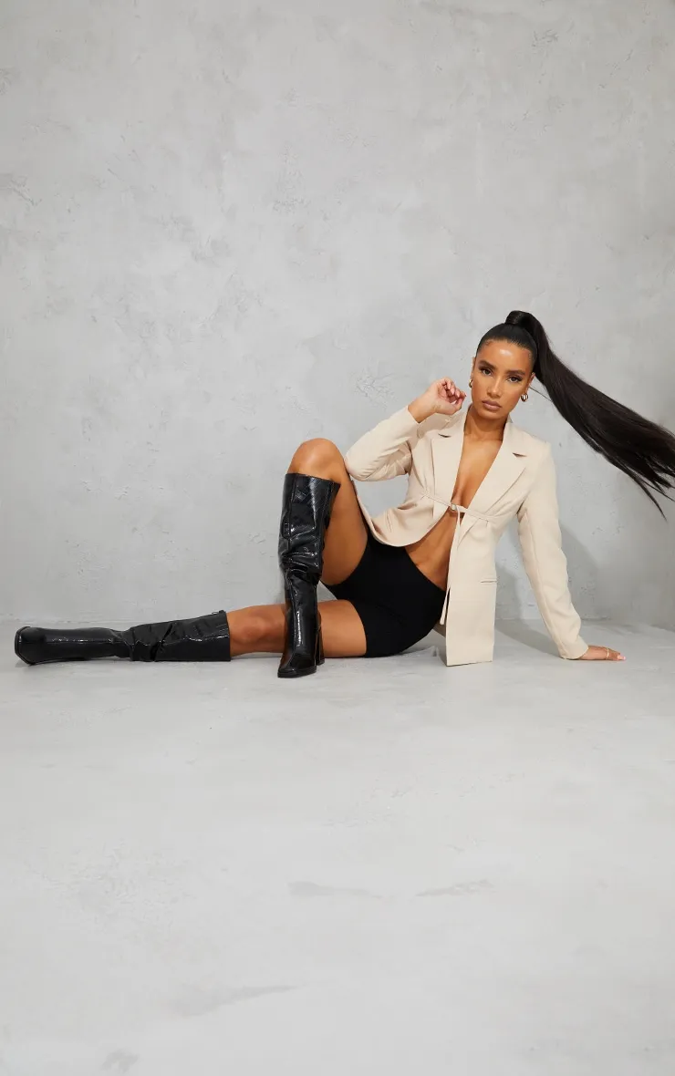 Black High Block Heel Croc Knee High Boots sold by Pretty Little Thing product image thumbnail 2