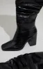 Black High Block Heel Croc Knee High Boots sold by Pretty Little Thing