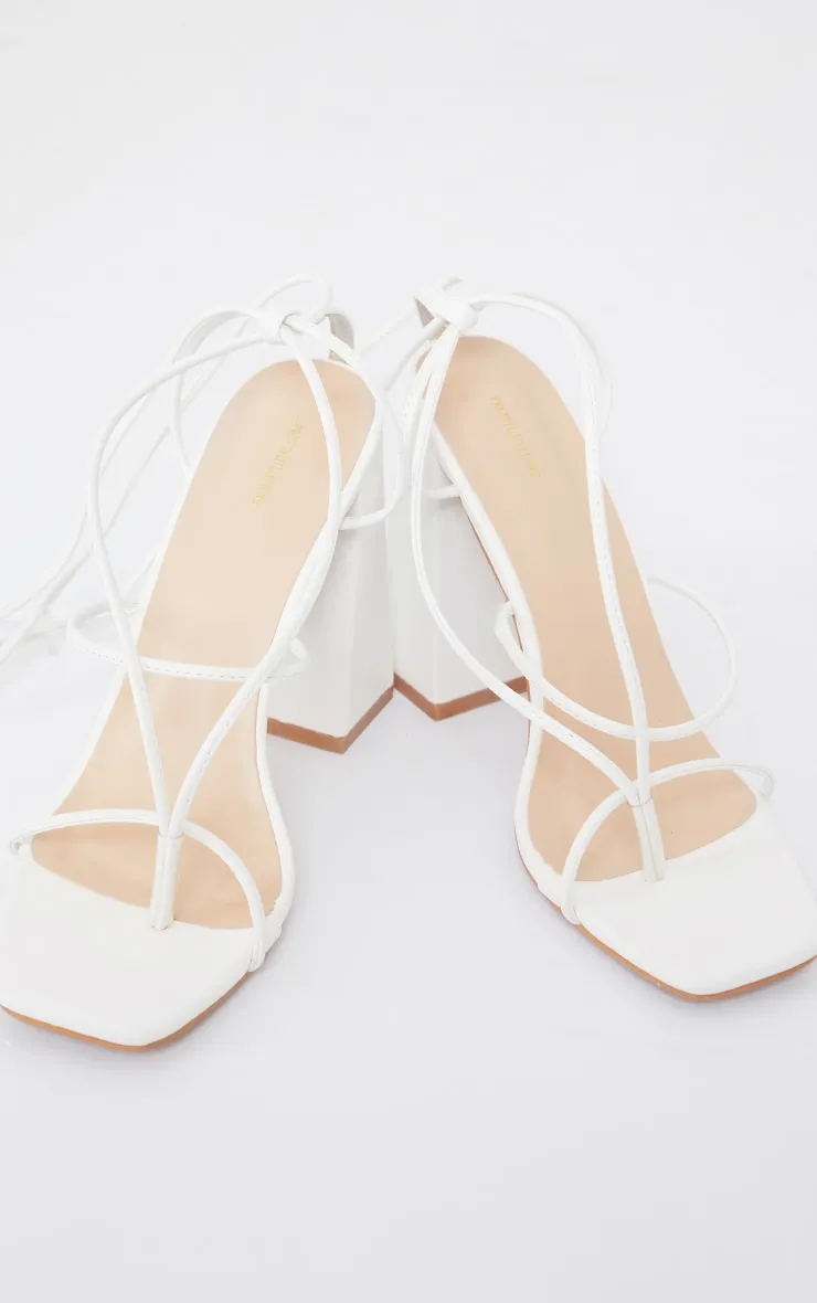 White PU Toe Detail Lace Up High Block Heeled Sandals sold by Pretty Little Thing product image thumbnail 3