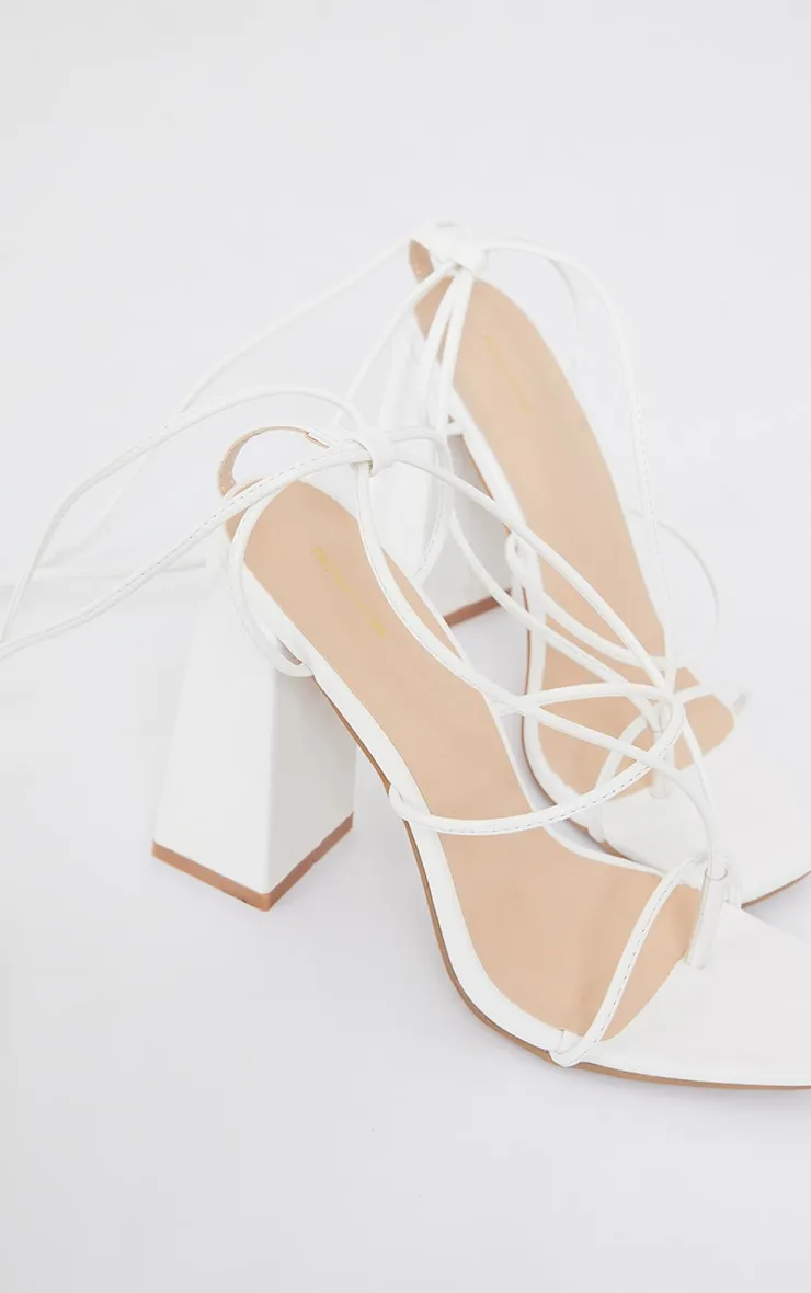 White PU Toe Detail Lace Up High Block Heeled Sandals sold by Pretty Little Thing product image thumbnail 4