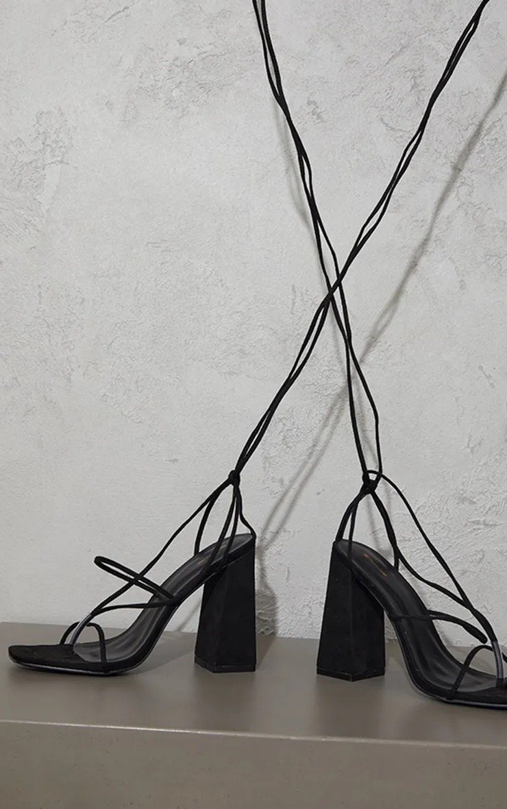 Black Faux Suede Toe Detail Lace Up High Block Heeled Sandals sold by Pretty Little Thing product image thumbnail 3