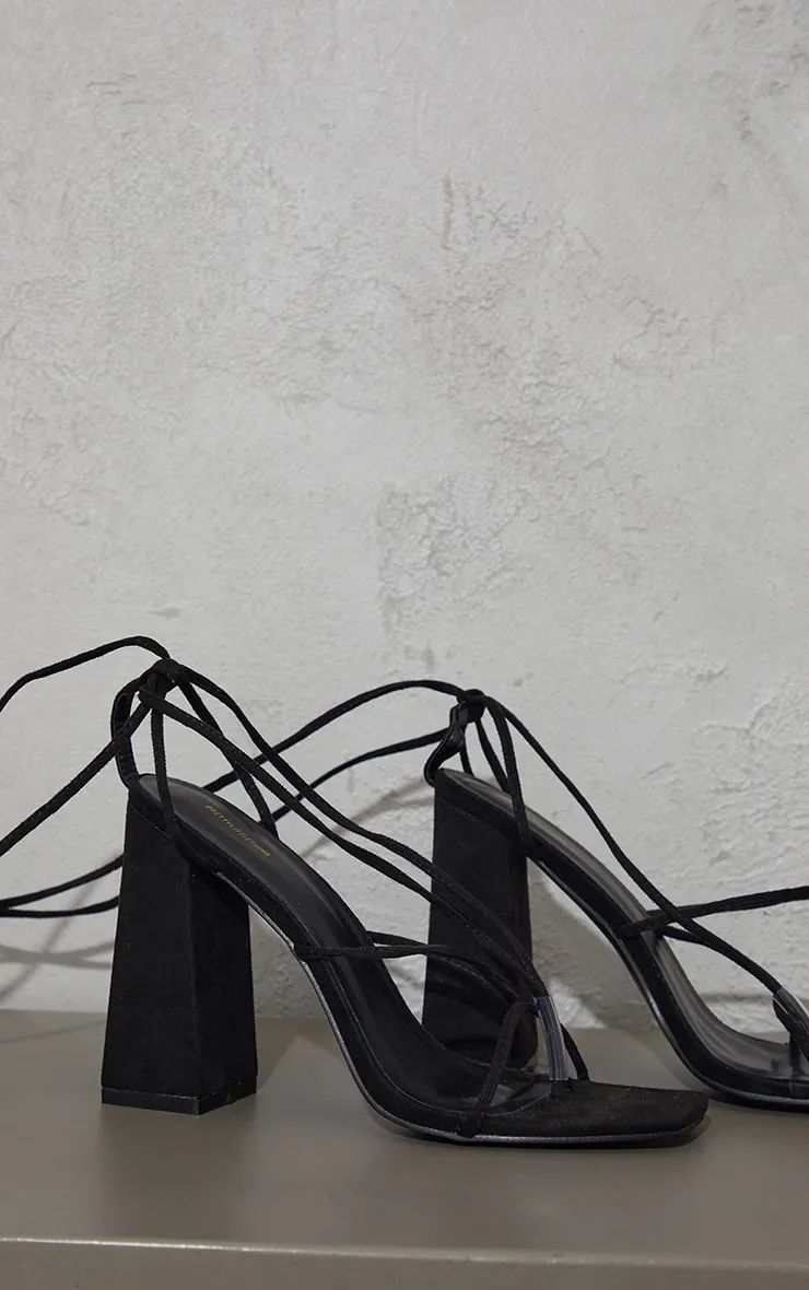 Black Faux Suede Toe Detail Lace Up High Block Heeled Sandals sold by Pretty Little Thing product image thumbnail 4