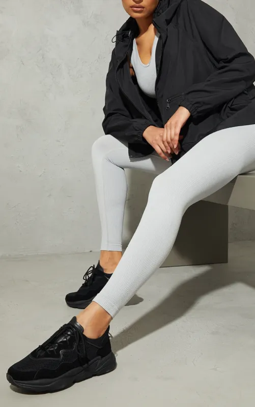 Black Mesh Contrast Lace Up Bubble Sole Trainers sold by Pretty Little Thing