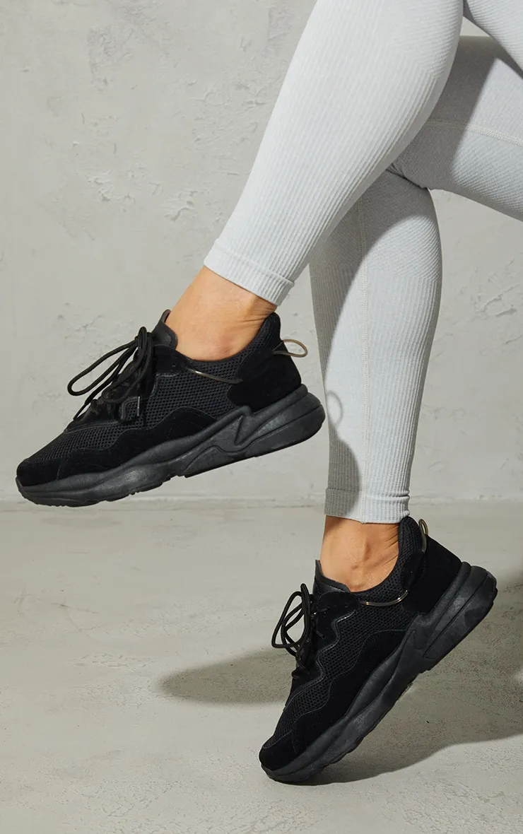 Black Mesh Contrast Lace Up Bubble Sole Trainers sold by Pretty Little Thing product image thumbnail 2