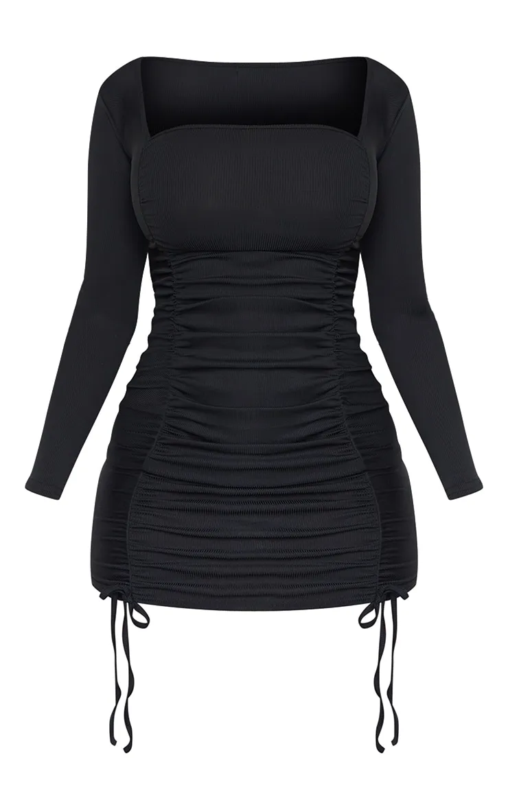 Shape Black Square Neck Ruched Front Bodycon Dress sold by Pretty Little Thing product image thumbnail 5
