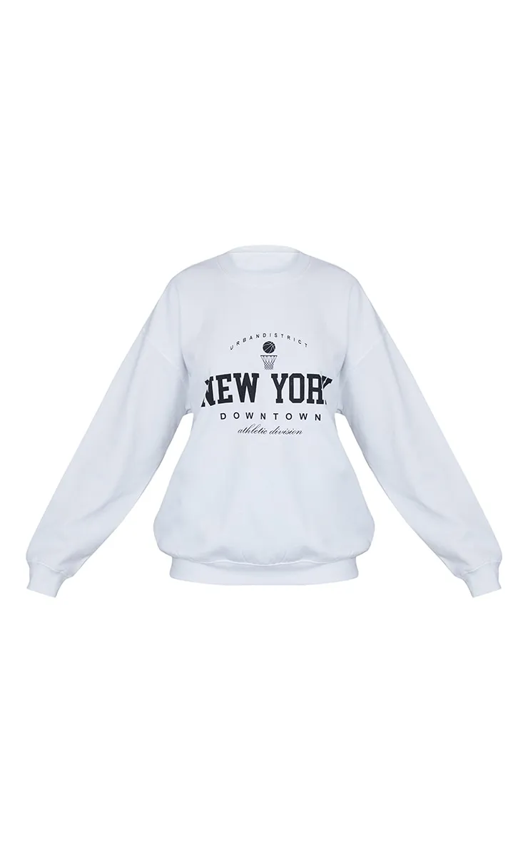 White New York Downtown Slogan Printed Sweatshirt sold by Pretty Little Thing product image thumbnail 5