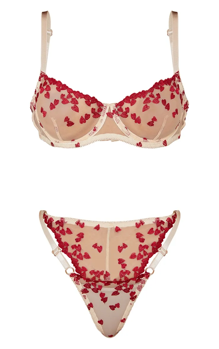 Red Mesh Embroidered Heart Underwired Lingerie Set sold by Pretty Little Thing product image thumbnail 5