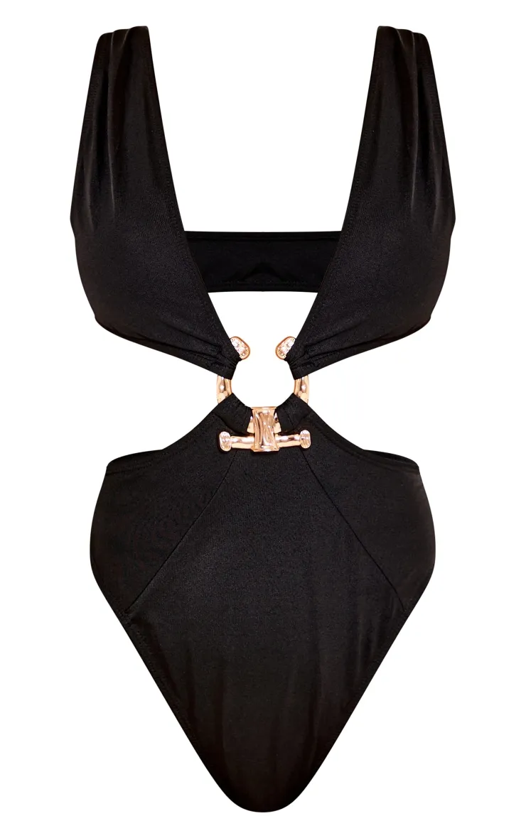 Black Hammered Trim Deep Plunge Cut Out Swimsuit sold by Pretty Little Thing product image thumbnail 5