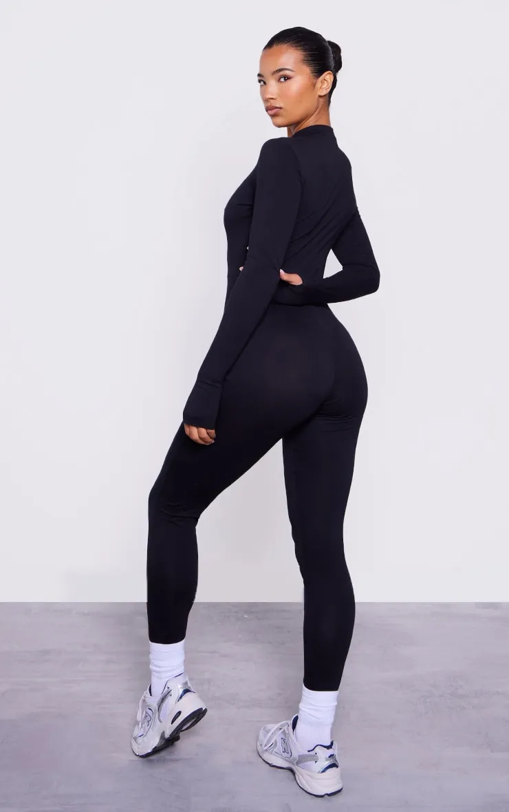 Black Cotton Zip Front Catsuit sold by Pretty Little Thing product image thumbnail 3
